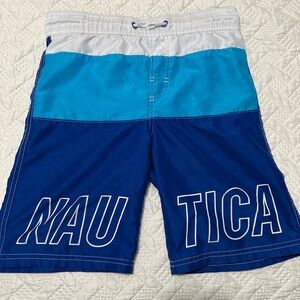 Nautica Boys White and Blue Swim Trunks
